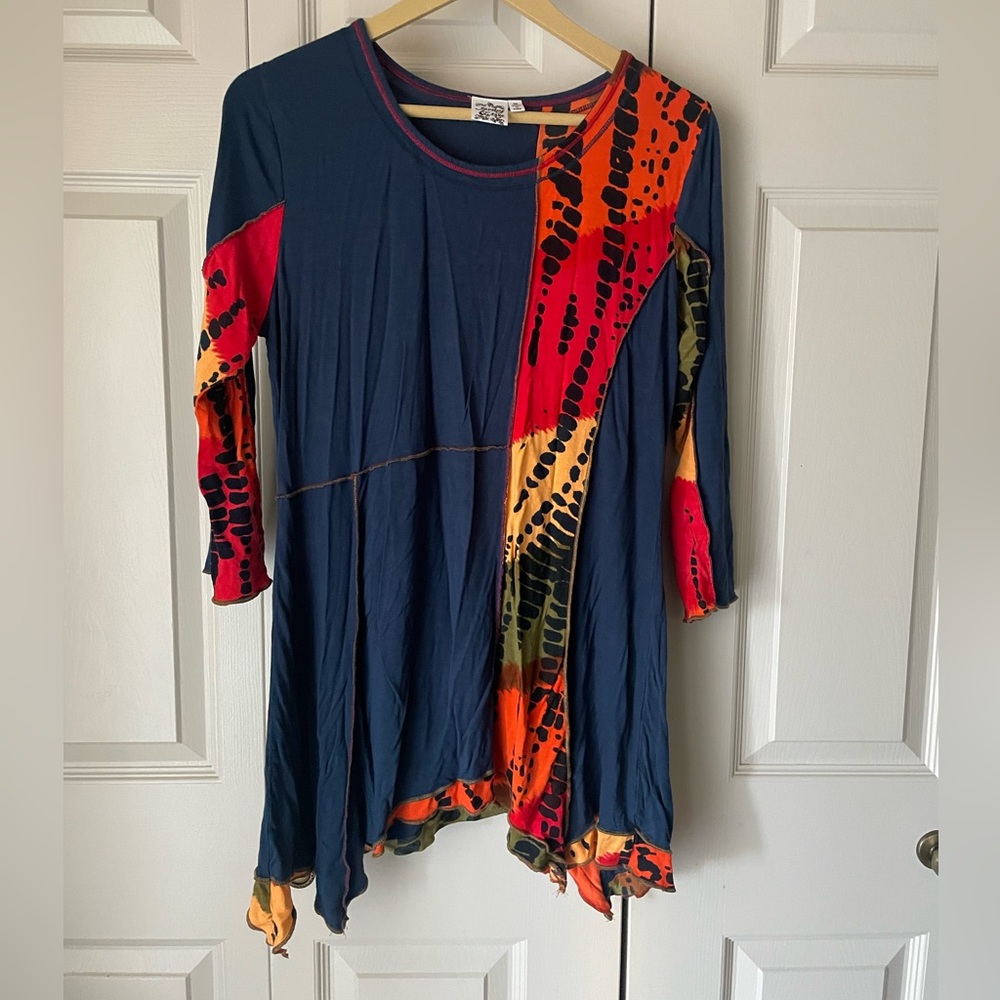 Parsley & Sage | Boho tye dye tunic. Patchwork Asymmetrical. Medium Contemporary